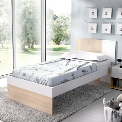 Cama infantil DMORA con segunda cama extraíble - Blanco y Roble Cama infantil DMORA con segunda cama extraíble - Blanco y Roble