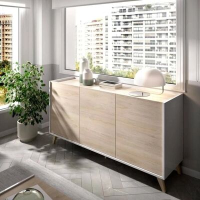 Dmora Dadop Aparador - Moderno, 3 Puertas, 155x43h75 cm, Haya y Blanco Dmora Dadop Aparador - Moderno, 3 Puertas, 155x43h75 cm, Haya y Blanco