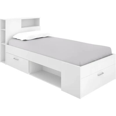 Cama Infantil Dbraza - Cama con almacenamiento, cajón y estanterías, Blanco Cama Infantil Dbraza - Cama con almacenamiento, cajón y estanterías, Blanco