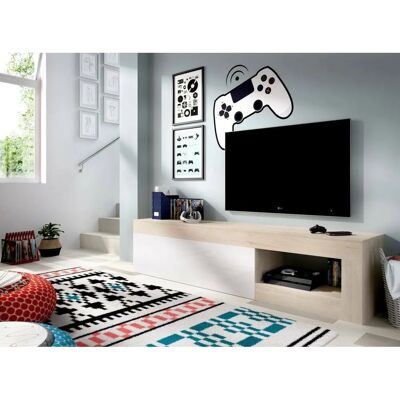 DMORA Moderner TV-Schrank Eiche Weiß 204x42x48cm DMORA Moderner TV-Schrank Eiche Weiß 204x42x48cm