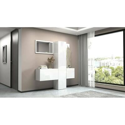 Dmora - Eingangsmoebel Vernante - Multifunktionaler Schrank, Wandhaken mit Spiegel - 170x35h190 cm - Weiß - Produkttyp: Möbel Dmora - Eingangsmoebel Vernante - Multifunktionaler Schrank, Wandhaken mit Spiegel - 170x35h190 cm - Weiß - Produkttyp: Möbel