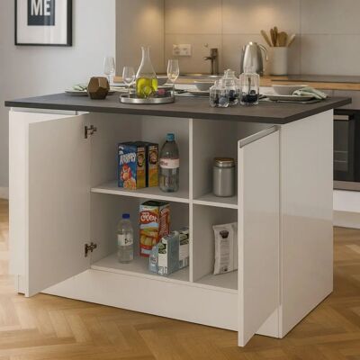 DMORA Patrizio - 155x90x90 cm - Blanc brillant - Îlot de cuisine - Publicité DMORA Patrizio - 155x90x90 cm - Blanc brillant - Îlot de cuisine - Publicité