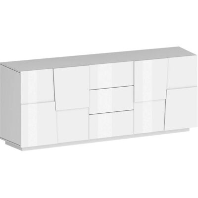 Dmora Yoel Buffet - 4 Puertas, 3 Cajones, 220x44x86 cm, Blanco Brillo - Buffet Dmora Yoel Buffet - 4 Puertas, 3 Cajones, 220x44x86 cm, Blanco Brillo - Buffet
