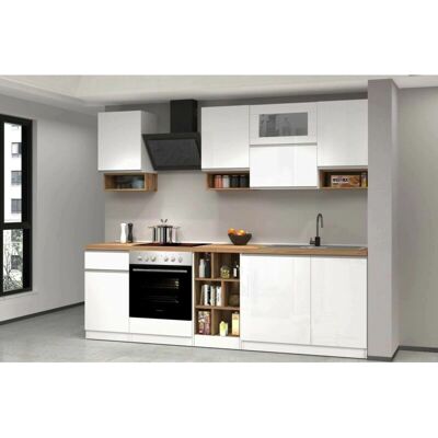 Unidad de Pared de Cocina Dmora - Ahorro de espacio, Fabricada en Italia, 8 puertas y 1 cajón Unidad de Pared de Cocina Dmora - Ahorro de espacio, Fabricada en Italia, 8 puertas y 1 cajón