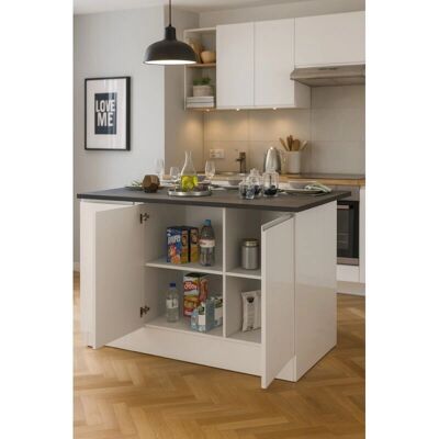 DMORA - Isla de cocina dcarnelo - Blanco brillo - Pizarra - Kitchen Island DMORA - Isla de cocina dcarnelo - Blanco brillo - Pizarra - Kitchen Island
