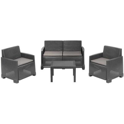 Dmora Conjunto de Jardín - Sofá y Sillones con Efecto Rattan Dmora Conjunto de Jardín - Sofá y Sillones con Efecto Rattan