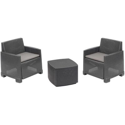 Conjunto de Jardín DMORA - Efecto ratán, 2 sillones y mesa con almacenamiento - Italia Conjunto de Jardín DMORA - Efecto ratán, 2 sillones y mesa con almacenamiento - Italia