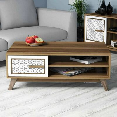 Dmora Lesath - 105x60x38 cm - Walnuss und Weiß - Couchtisch Dmora Lesath - 105x60x38 cm - Walnuss und Weiß - Couchtisch