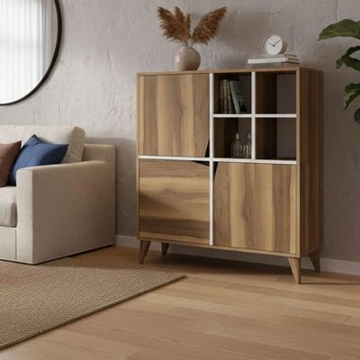 Dmora - Wazn - Nogal y Blanco - 100x30h115 cm - Aparador Dmora - Wazn - Nogal y Blanco - 100x30h115 cm - Aparador