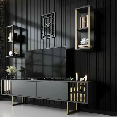 Dmora - Eunomia - Charcoal und Schwarz - TV stand Dmora - Eunomia - Charcoal und Schwarz - TV stand