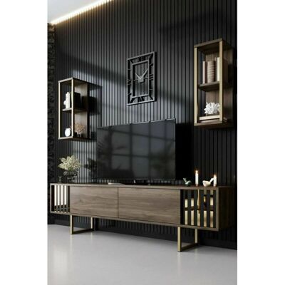 Dmora - Eunomia - Nogal y Negro - 180x30x48 cm - Mueble TV Dmora - Eunomia - Nogal y Negro - 180x30x48 cm - Mueble TV