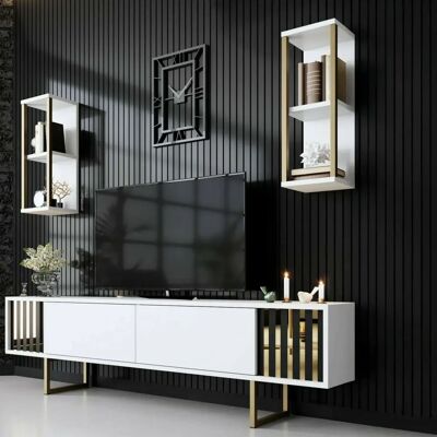 DMORA - Eunomia - Blanco - Negro - Mueble de TV DMORA - Eunomia - Blanco - Negro - Mueble de TV