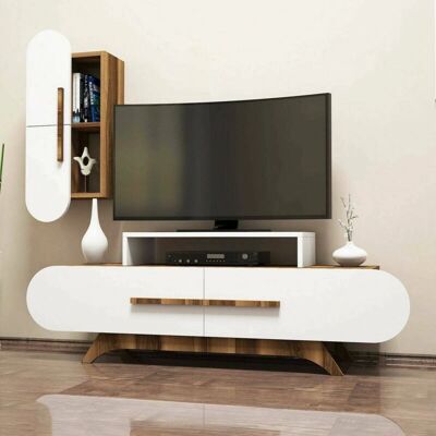 Dmora Segin - 145x37h50 cm - Nogal y Blanco - Mueble de pared Dmora Segin - 145x37h50 cm - Nogal y Blanco - Mueble de pared