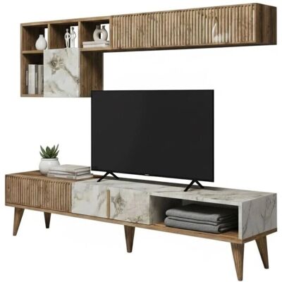 Dmora - Gemini - Walnut - White Marble - Wall Unit Dmora - Gemini - Walnut - White Marble - Wall Unit