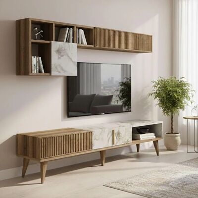 Dmora - Gemini - Walnut - White Marble - Wall Unit Dmora - Gemini - Walnut - White Marble - Wall Unit