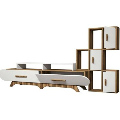 Dmora - Zephyria - 205x37x50 cm - Nogal y Blanco - Wall unit Dmora - Zephyria - 205x37x50 cm - Nogal y Blanco - Wall unit