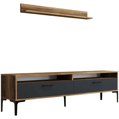 Mueble de Pared Dkatseri - Composición para Sala - Nogal y Antracita Mueble de Pared Dkatseri - Composición para Sala - Nogal y Antracita
