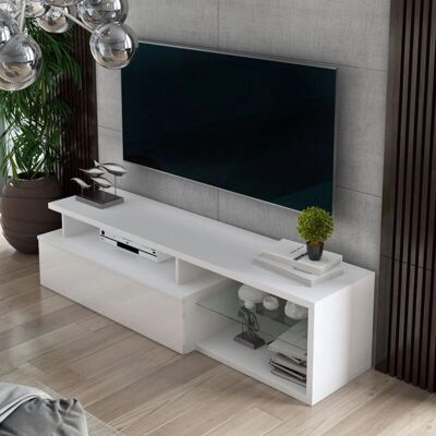 DMORA TV Möbel - Moderner Platzsparendes Möbel mit Glasregal - TV Typ DMORA TV Möbel - Moderner Platzsparendes Möbel mit Glasregal - TV Typ