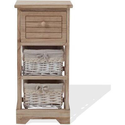 Mobili Rebecca Comodino - Legno rustico & Vimini - 3 Cassetti Mobili Rebecca Comodino - Legno rustico & Vimini - 3 Cassetti