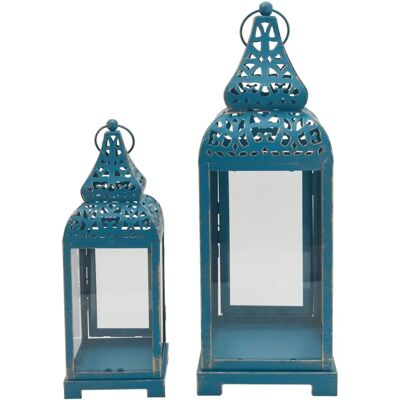 Set de Faroles Azules de Mobili Rebecca - Soporte para velas decorativo para interior y exterior Set de Faroles Azules de Mobili Rebecca - Soporte para velas decorativo para interior y exterior