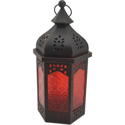 Mobili Rebecca Laterne - Ethnischer marokkanischer Stil Metall Glas Rot Schwarz - 32x16x14 Mobili Rebecca Laterne - Ethnischer marokkanischer Stil Metall Glas Rot Schwarz - 32x16x14