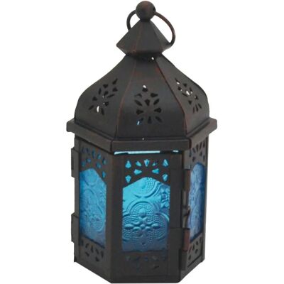 Portacandela Mobili Rebecca - Stile marocchino nero blu metallo vetro 17x9x8 Portacandela Mobili Rebecca - Stile marocchino nero blu metallo vetro 17x9x8