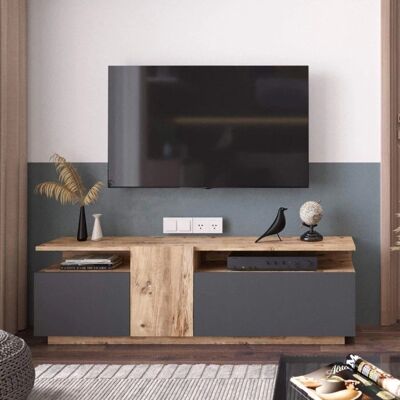Mueble de TV Rebecca Elais - Moderno Roble Claro Gris Oscuro Mueble de TV Rebecca Elais - Moderno Roble Claro Gris Oscuro