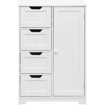 Mobili Rebecca Rebecca Mobile da bagno bianco - 4 cassetti e porta in legno Mobili Rebecca Rebecca Mobile da bagno bianco - 4 cassetti e porta in legno