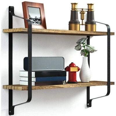 Étagère Murale Bakaji 2 Étagères Design Moderne Bois Métal Noir Bois Naturel - Publicité Étagère Murale Bakaji 2 Étagères Design Moderne Bois Métal Noir Bois Naturel - Publicité