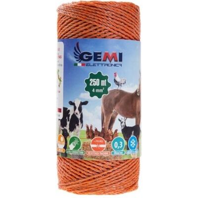 Gemi Elettronica Elektrozaun Polywire 250 m 4 mm² - Leitfähig, UV-beständig, Geringer Leckstrom - Für Tiere & Gärten Gemi Elettronica Elektrozaun Polywire 250 m 4 mm² - Leitfähig, UV-beständig, Geringer Leckstrom - Für Tiere & Gärten