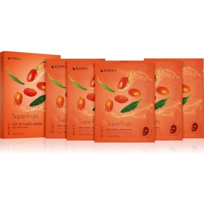 KORIKA SuperFruits Goji Berry - Set of 5 Anti-aging Face Sheet Masks - Rejuvenating KORIKA SuperFruits Goji Berry - Set of 5 Anti-aging Face Sheet Masks - Rejuvenating