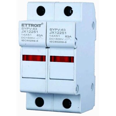 Ettroit Jx12251 Support de Fusible Photovoltaïque 2p 2m D14x51mm 63A 1000V IP20 IEC60269-6 - Publicité Ettroit Jx12251 Support de Fusible Photovoltaïque 2p 2m D14x51mm 63A 1000V IP20 IEC60269-6 - Publicité