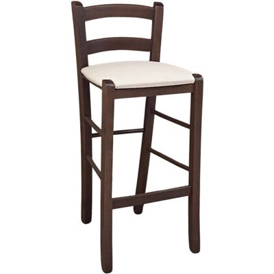 Okaffarefatto - Taburete de Nogal Oscuro - 67cm - Asiento Acolchado Beige/Crema Okaffarefatto - Taburete de Nogal Oscuro - 67cm - Asiento Acolchado Beige/Crema