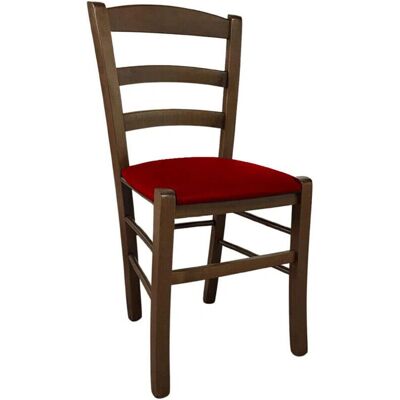 Okaffarefatto Modelo - Silla nogal oscuro con asiento en ecopiel roja Okaffarefatto Modelo - Silla nogal oscuro con asiento en ecopiel roja