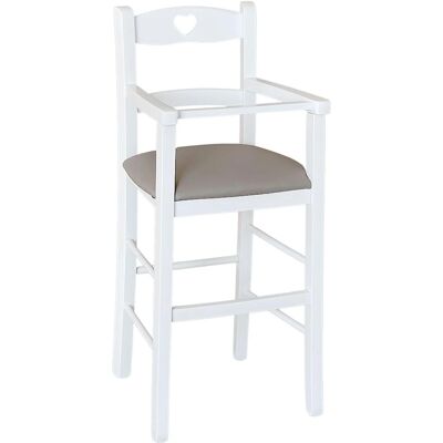 OKAFFAREFATTO Silla alta de madera blanca con asiento de ecopiel gris - Silla alta OKAFFAREFATTO Silla alta de madera blanca con asiento de ecopiel gris - Silla alta