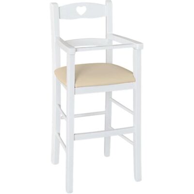 OKAFFAREFATTO - Silla alta de madera blanca con asiento de ecopiel beige OKAFFAREFATTO - Silla alta de madera blanca con asiento de ecopiel beige