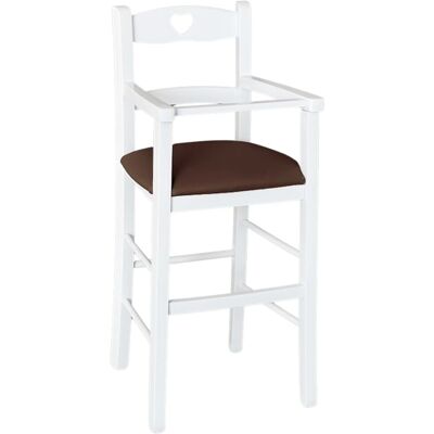 OKAFFAREFATTO - Silla alta de madera blanca con asiento de ecopiel marrón - Silla alta OKAFFAREFATTO - Silla alta de madera blanca con asiento de ecopiel marrón - Silla alta