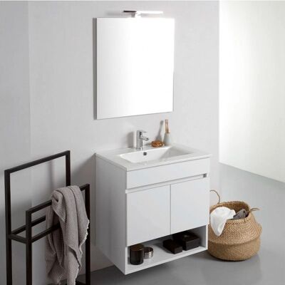 Kiamami Valentina - Mobile da bagno sospeso 60cm con 2 ante & spazio aperto - Bianco e Rovere Kiamami Valentina - Mobile da bagno sospeso 60cm con 2 ante & spazio aperto - Bianco e Rovere