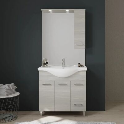 Kiamami Valentina - Mobili da bagno grigi da 85cm con specchio e ripiani Kiamami Valentina - Mobili da bagno grigi da 85cm con specchio e ripiani