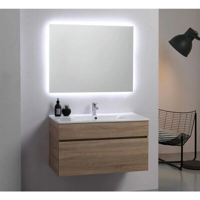 KIAMAMI VALENTINA Meuble de salle de bain suspendu moderne en chêne - 90cm - Série Well KIAMAMI VALENTINA Meuble de salle de bain suspendu moderne en chêne - 90cm - Série Well