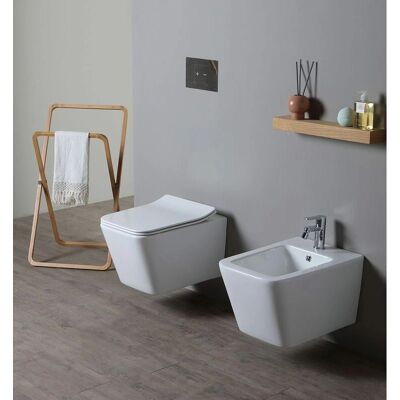 Kiamami Valentina - Conjunto de Inodoro y Bidé Suspendidos Cuadrados - Accesorios de Baño Kiamami Valentina - Conjunto de Inodoro y Bidé Suspendidos Cuadrados - Accesorios de Baño