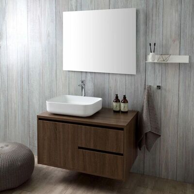 Kiamami Valentina Mobile Bagno Noce Scuro - Lavabo e Specchio Kiamami Valentina Mobile Bagno Noce Scuro - Lavabo e Specchio