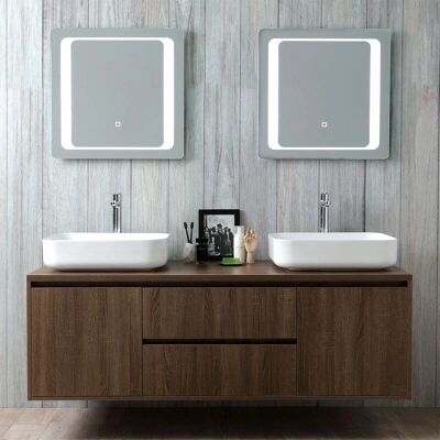 KIAMAMI VALENTINA Doppelwaschbecken Wandmontiertes Badezimmermöbel - Dunkles Holz KIAMAMI VALENTINA Doppelwaschbecken Wandmontiertes Badezimmermöbel - Dunkles Holz