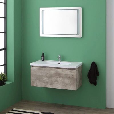 KIAMAMI VALENTINA - Badezimmermöbel mit Schublade - Beton Grau, LED-Spiegel, 90cm KIAMAMI VALENTINA - Badezimmermöbel mit Schublade - Beton Grau, LED-Spiegel, 90cm
