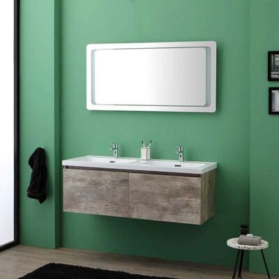 Mueble de baño Kiamami Valentina con cajones y espejo LED - Cemento Mueble de baño Kiamami Valentina con cajones y espejo LED - Cemento
