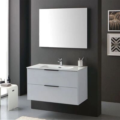 Muebles de baño brillantes blancos Kiamami Valentina - 90cm, Manijas negras Muebles de baño brillantes blancos Kiamami Valentina - 90cm, Manijas negras