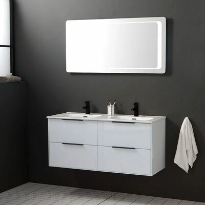 Kiamami Valentina - Wandmontierter Badezimmer-Schrank 120cm Weiß LED-Spiegel Kiamami Valentina - Wandmontierter Badezimmer-Schrank 120cm Weiß LED-Spiegel