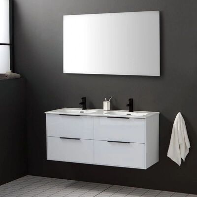 Kiamami Valentina - Mobile Bagno Sospeso 120cm - Bianco Lucido con Maniglie Nere Opaco Kiamami Valentina - Mobile Bagno Sospeso 120cm - Bianco Lucido con Maniglie Nere Opaco