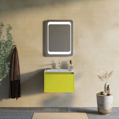 Kiamami Valentina - Mueble de baño verde oliva de 60CM, lavabo de cerámica y espejo LED Kiamami Valentina - Mueble de baño verde oliva de 60CM, lavabo de cerámica y espejo LED