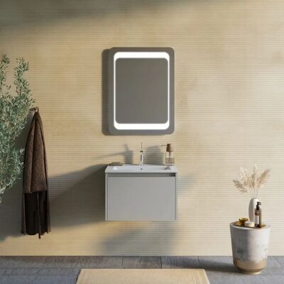 Kiamami Valentina - Bagno Moderno 60cm Beige con Lavabo e Specchio LED Kiamami Valentina - Bagno Moderno 60cm Beige con Lavabo e Specchio LED